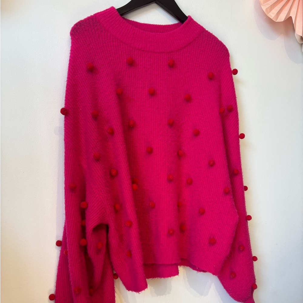 CROSBY by Mollie Burch Hot Pink Pom-Pom Sweater medium